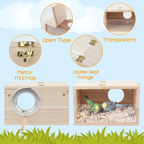 Miniatura 3 de Rypet Caja de Nido para Periquitos Diseño Transparente, Caja de Nido para Cría de Pájaros con Asiento de Madera para Periquitos, Cacatúas