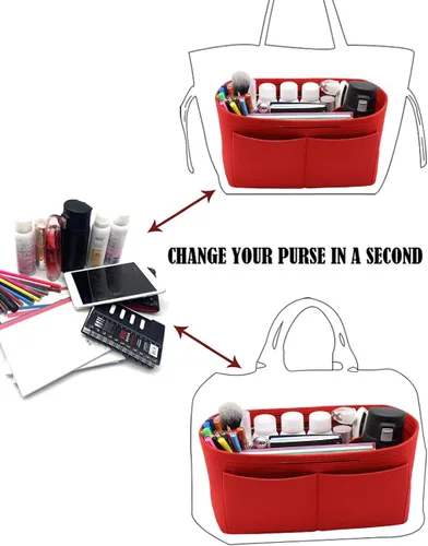 Miniatura 6 de Organizador de fieltro para bolso, bolsillo con cremallera y dos soportes extraíbles para botellas, Beige, rojo, negro, gris, café, rosa iluminado