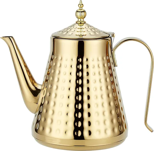 Miniatura 16 de SANQIAHOME 1.2L (40oz) martillo de acero inoxidable modelado tetera con infusor extraíble, cubierta de hojas sueltas, plata