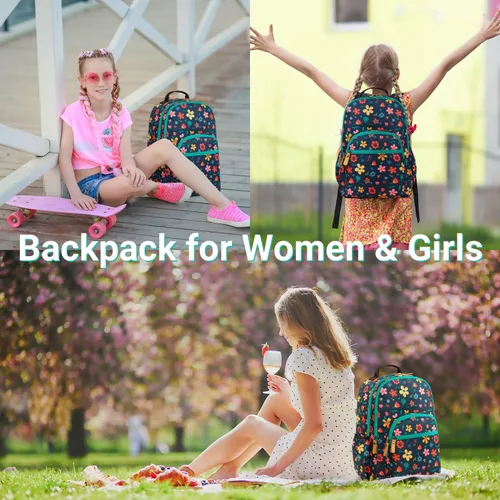Miniatura 84 de Leaper Mochila para laptop para mujer: linda mochila floral para escuela, universidad, viajes, trabajo, mochila ligera para niños, Negro margarita
