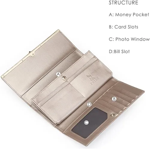 Miniatura 3 de FOXER Carteras de cuero para mujer, cartera triple para tarjetas, carteras grandes, 01 Dorado, Casual