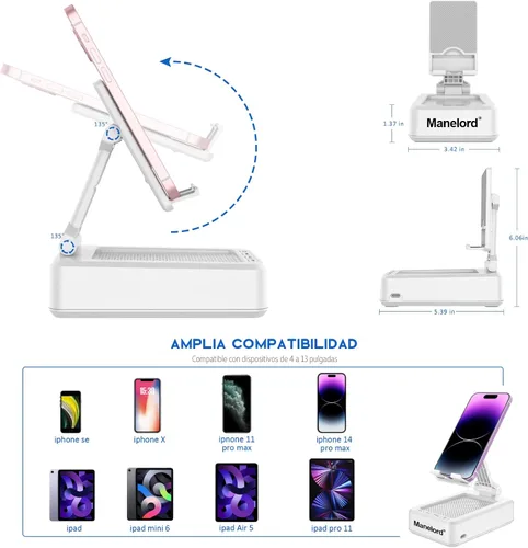 Miniatura 3 de Soporte para teléfono celular con altavoz Bluetooth inalámbrico compatible con iPhone/Samsung/iPad, soporte de teléfono de diseño antideslizante