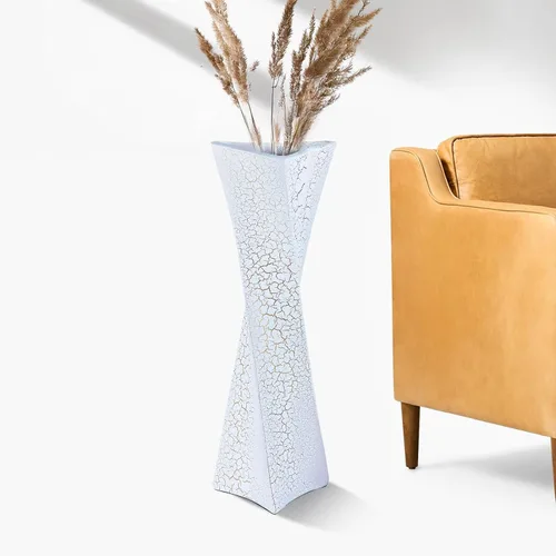 Jarrón alto de 27.5 pulgadas (Ice Crack White) para decoración del hogar, moderno jarrón independiente con acabado texturizado, diseño hecho a mano