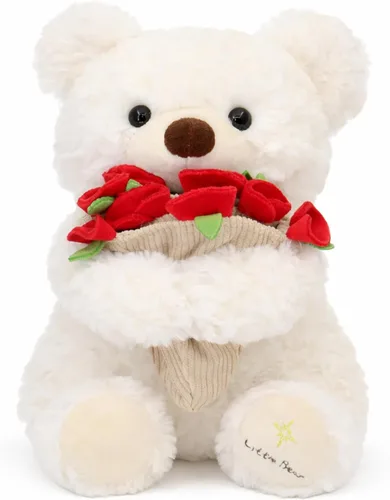 Ramo de peluche de oso de peluche, ramo de peluche de rosas, sombrero de flores romántico, peluche de oso, perfecto como cumpleaños y vacaciones