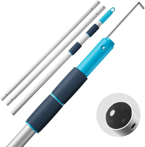 Miniatura 7 de TidyMister Poste de piscina mejorado de 9 pies de largo con gancho oculto, postes extendidos de aluminio para cepillo de red de desnatador y cabezal