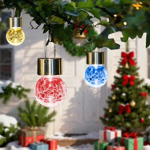 Miniatura 2 de Solpex Luces solares colgantes al aire libre, paquete de 8 luces decorativas de bola de vidrio agrietado, iluminación solar impermeable, luces