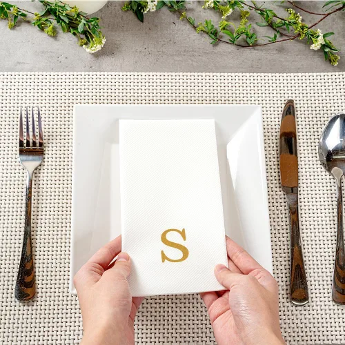 Miniatura 5 de Luxenap Toallas de invitados de tacto de lino de 15.8 X 7.9 pulgadas, 50 toallas de mano con letras - Letra dorada "S", fuente sans serif