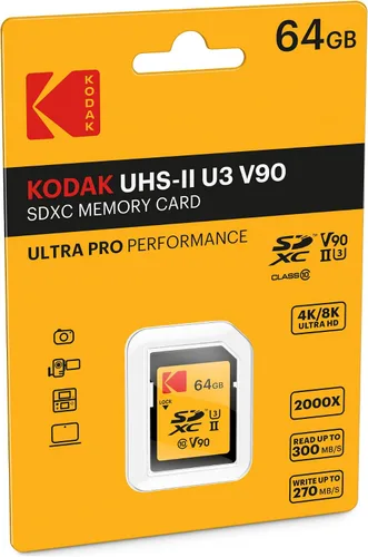 Miniatura 3 de Kodak Tarjeta de memoria SDXC UHS-II U3 V90 Ultra Pro de 64 GB, velocidad de lectura de hasta 300 MB/s y velocidad de escritura de 270 MB/s