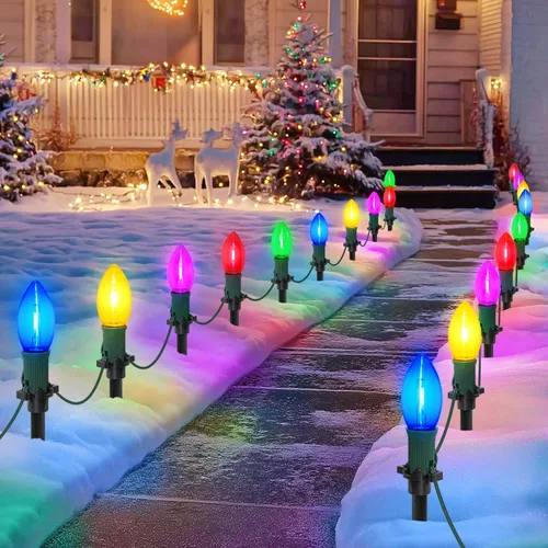 Miniatura 9 de USOKYO 20 bombillas LED C9 de 30 pies, luces LED de Navidad para exteriores, bombillas LED blancas cálidas, impermeables, conectables, luces