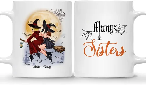 Gossby Taza de café personalizada con texto en inglés "Always Sister", regalo personalizado para hermana con diseño, nombre, taza de Halloween para