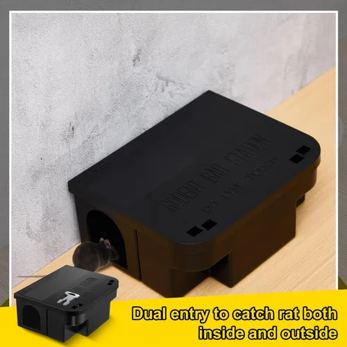 Miniatura 5 de Qualirey 4 piezas Estación de cebo para ratas 22.5 cm x 18.5 cm x 9.2 cm Trampas para ratas con tapa abatible, cajas de bloques con llaves para Negro