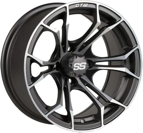 Miniatura 4 de GTW Combo de ruedas y neumáticos para carrito de golf de 12 pulgadas GTW gris mate/ruedas Spyder mecanizadas en neumáticos Fusion Low Profile