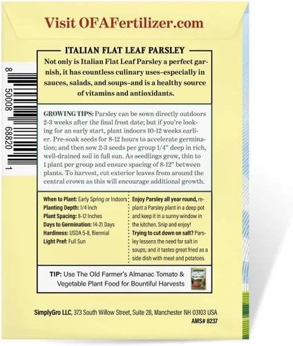 Miniatura 2 de The Old Farmer's Almanac Semillas de perejil Heirloom (hoja plana italiana verde oscuro) – Aproximadamente 1500 semillas – Sin OMG, polinizado