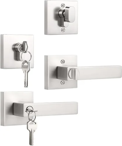 Miniatura 42 de KNOBWELL - Pomo resistente para puertas exteriores con cerradura de seguridad de doble llave y cuadrada; juego de picaportes para puertas