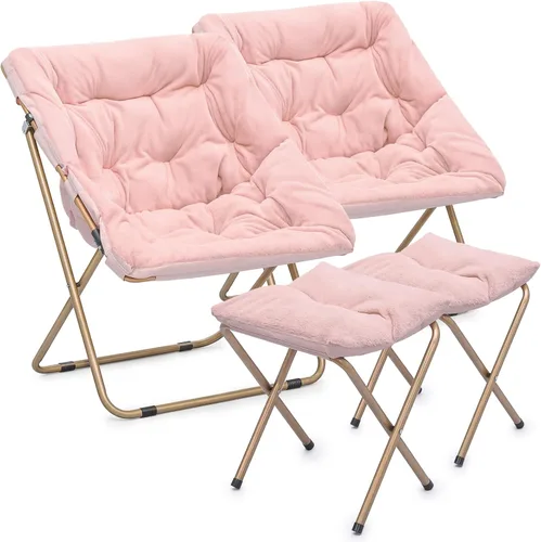 Miniatura 23 de Magshion Silla plegable de gran tamaño para adultos, silla de lectura con otomana, asiento circular esponjoso de piel sintética, cómoda silla
