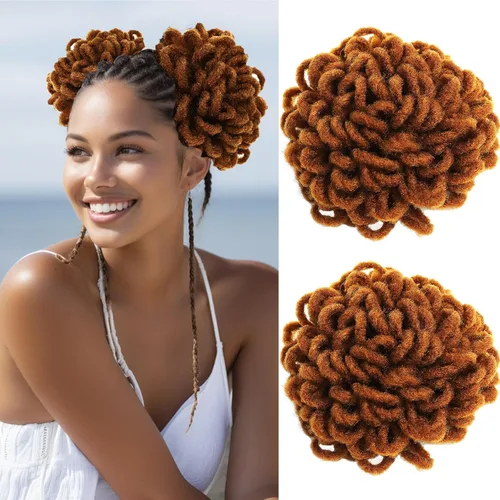 Miniatura 31 de DreadLocks Chignons Afro High Puff Cola de Caballo con Cordón Moño de Cabello Postizos Faux Locs Chignons con Clip Cola de Caballo para Mujeres