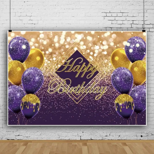 Miniatura 2 de Renaiss Telón de fondo violeta de 5 x 3 pies para sesión de fotos de niños, hombres y mujeres, retrato de globos dorados morados, fondo