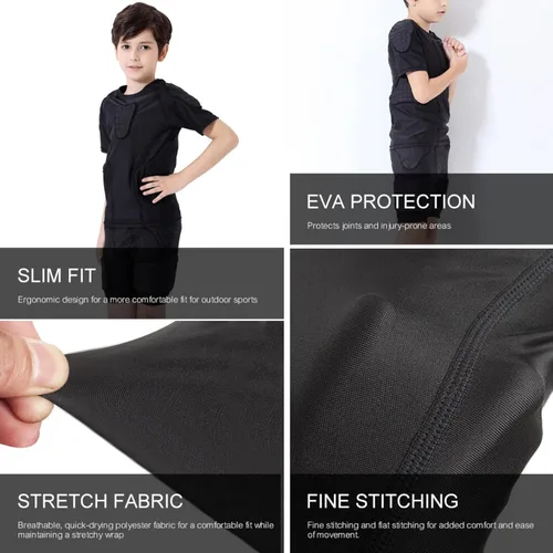 Miniatura 5 de Camisa de compresión acolchada para jóvenes, manga larga, manga corta, pantalones de protección para fútbol, paintball, béisbol