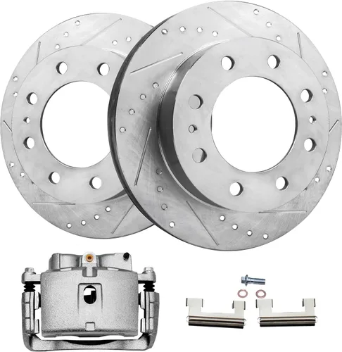 Miniatura 21 de Detroit Axle - Rotores de freno perforados traseros + repuesto de pinza de freno de disco trasera izquierda para Acura TL Honda Element - Juego de 3