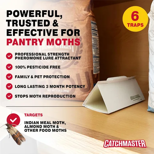 Miniatura 4 de Catchmaster Trampas para plagas y polillas de despensa, paquete de 6 unidades, mata insectos para almacenamiento de cocina, trampas adhesivas