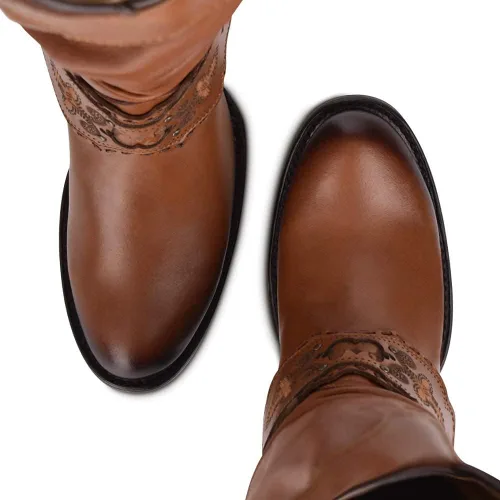Miniatura 7 de Cuadra Botas vaqueras de moda para mujer, color dorado, cuero de vacuno, hechas a mano, tallas de 6 a 9.5, Marrón