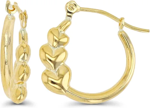 Aretes de aro hipoalergénicos de oro de 14 quilates, oro tricolor, dos tonos, forma de corazón, triple corazón, aros de camarón, Oro de 14 quilates,