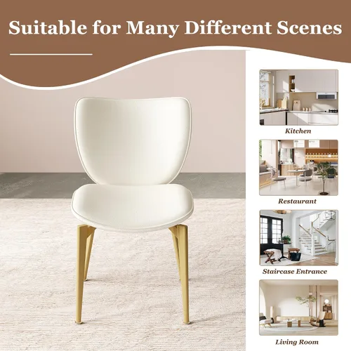 Miniatura 7 de Montary Juego de 2 sillas de comedor, modernas sillas de comedor con patas de acero dorado, elegantes sillas de piel sintética beige con respaldo