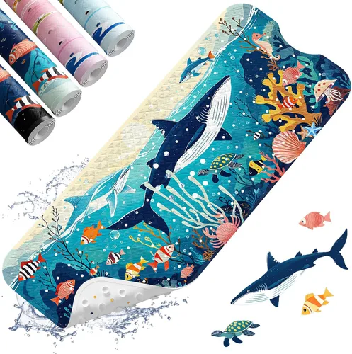 Miniatura 13 de XIYUNTE Tapete de baño para bebé, para niños, 40 x 16 pulgadas, extralargo, antideslizante, de caricaturas, para tina o ducha, con ventosas