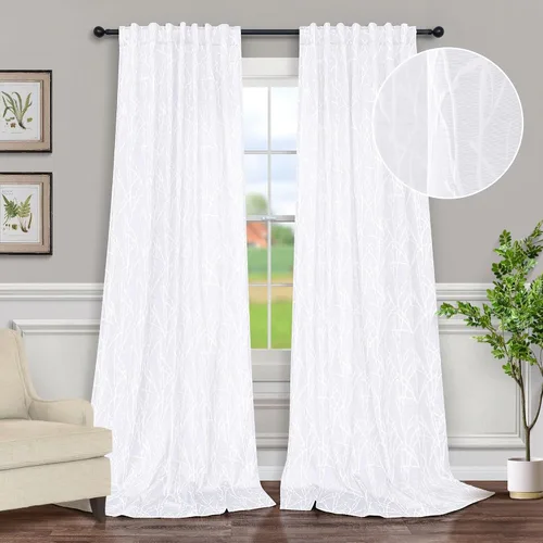 Miniatura 16 de Pitalk - Cortinas con patrón beige de 63 pulgadas de largo para dormitorio, 2 paneles con pestaña trasera y bolsillo, diseño de ramas de árbol