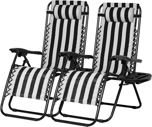 Miniatura 10 de Nazhura Juego de 2 sillas reclinables relajantes para patio, sillas de malla de acero ajustable, silla de salón de gravedad cero, sillas de playa