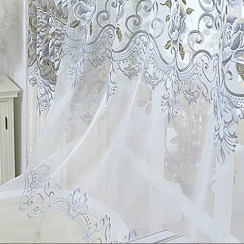 Cortina de gasa con diseño de flores en bordado europeo con ranura para cortinero Cortina romántica para ventana, para dormitorio o villa Permite el