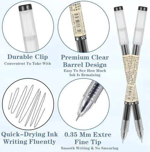 Miniatura 3 de 12 bolígrafos japoneses de tinta de gel negra de 0.014 in, punta extra fina, punta rodante, punta fina, escritura suave para diario, oficina