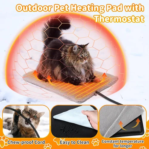 Miniatura 3 de Almohadilla térmica para mascotas al aire libre con termostato, 30 W, 15.7 x 12.6 pulgadas, para interiores y exteriores, tapete térmico para gatos