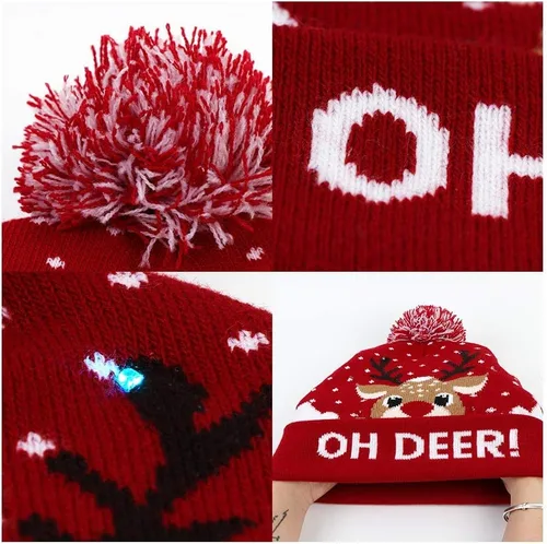 Miniatura 3 de OurWarm Gorro de Navidad con luces LED, unisex, de punto, para fiestas de Navidad