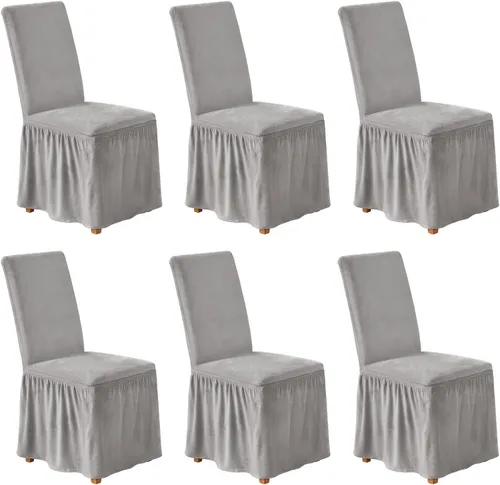 Miniatura 20 de NICEEC Fundas de silla de elastano para sillas de comedor, juego de 6 fundas de sillas de comedor extraíbles con falda, fundas de silla de comedor