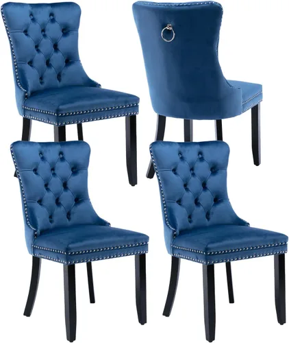 Miniatura 97 de Shenyon Juego de 2 Sillas de Comedor de Terciopelo Gris, Sillas de Comedor Tapizadas con Ribete de Anilla Trasera y Patas de Madera Maciza, Sillas