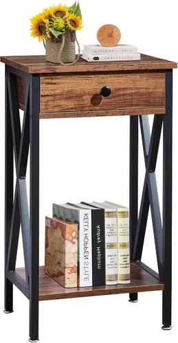 Miniatura 14 de VECELO Mesitas de noche modernas y versátiles con diseño en X, mesa auxiliar lateral con cesta de almacenamiento, mesita de noche con estante