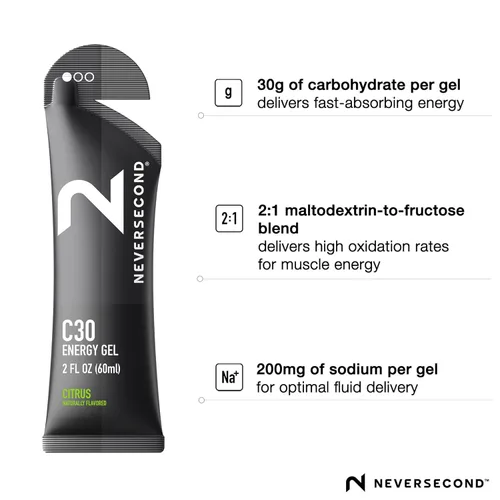 Miniatura 4 de Neversecond Gel energético C30, nutrición e hidratación de rendimiento, gel energético Never2 para ultra triatlones, ciclismo y maratones