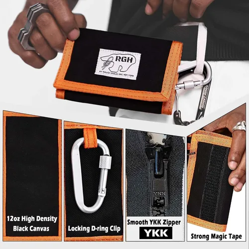 Miniatura 5 de Rough Enough - Cartera para niños y adolescentes con cordón para el cuello, llavero en lona negra, Negro -, Billetera triple para niños con clip