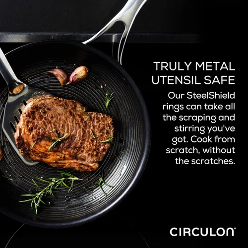 Miniatura 5 de Circulon Clad - Juego de utensilios de cocina, ollas y sartenes de acero inoxidable con tecnología híbrida SteelShield y antiadherente, 11 piezas