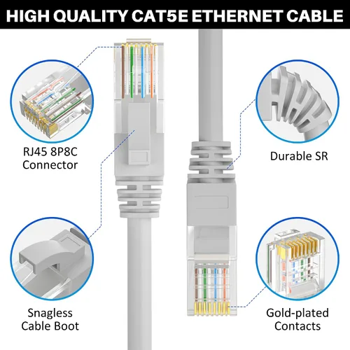 Miniatura 31 de Cable Ethernet Cat5e de 50 pies, cable de Internet Cat 5e largo, cable de conexión sin enganche negro, flexible, para red, LAN, PoE, conector RJ45