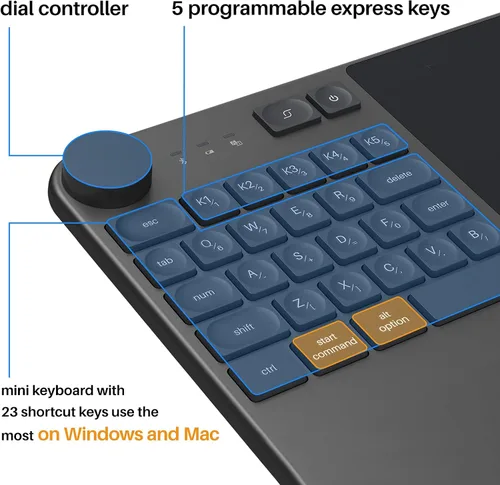Miniatura 3 de HUION Inspiroy Keydial KD200 Tableta de dibujo inalámbrica, tableta gráfica Bluetooth con dial de teclado, 5 teclas expresas personalizadas