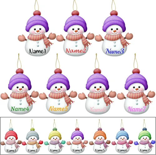 Miniatura 13 de 7 adornos de Navidad personalizados de muñeco de nieve con nombre, adornos familiares personalizados para árbol de Navidad, decoración colgante
