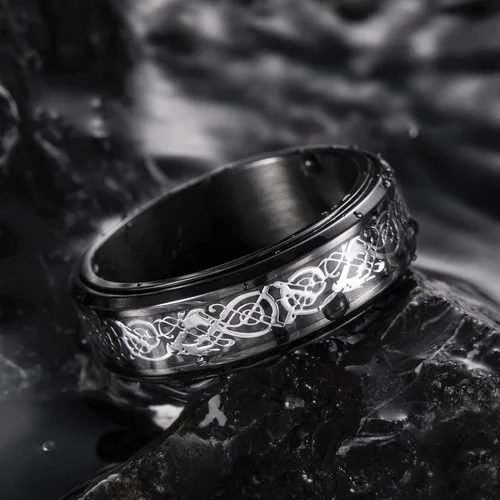 Miniatura 84 de King Will Anillo giratorio de acero inoxidable 316L para hombres y mujeres, 0.315 in de dragón/nudo celta, anillo para ansiedad para aliviar