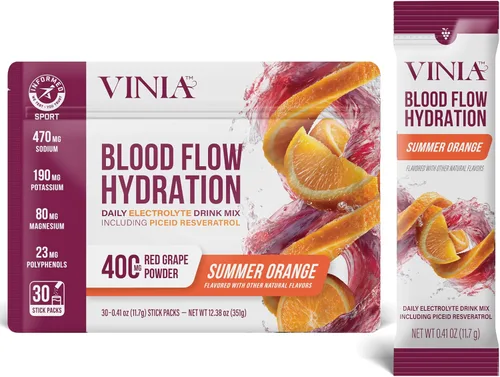 Miniatura 10 de VINIA Mezcla de polvo de hidratación de electrolitos Resveratrol Aumenta el flujo sanguíneo y la circulación Sal marina, agua de coco, potasio
