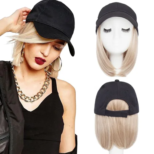 Miniatura 16 de SEGO Gorra de béisbol con extensiones de cabello para mujer, resistente al calor, sintético, 6 pulgadas, ajustable, corta, recta, peluca de repuesto