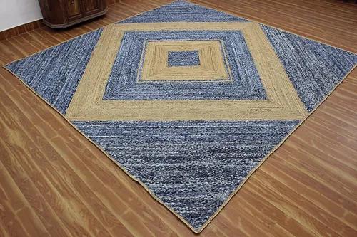 Miniatura 6 de Collection - Alfombra rectangular de 2 x 3 pies, alfombra trenzada azul de algodón y yute, alfombra geométrica kilim para interiores y exteriores