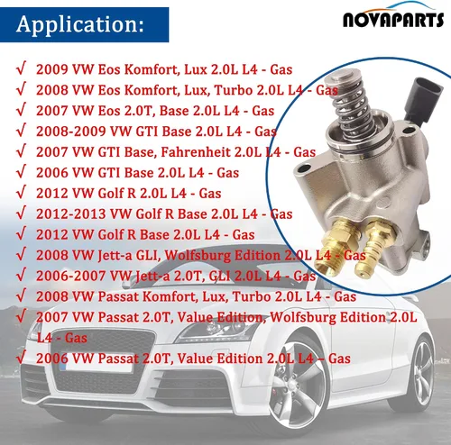 Miniatura 3 de NOVAPARTS Bomba de combustible de alta presión para Audi A4 Quattro 2005-2009 A3 2006-2008 TT Quattro 2008-2015 VW Jetta 2006-2008 Passat 2006-2008