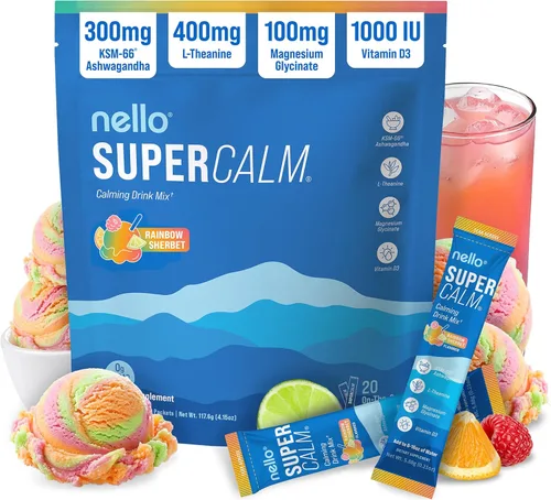 Miniatura 27 de Nello Supercalm - Mezcla de bebida en polvo, reductor de cortisol y ayuda para dormir, L Teanina, Ashwagandha Ksm-66, Magnesio Glicinato, Vitamina