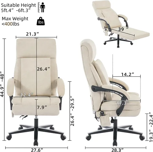 Miniatura 3 de DYHOME Silla de oficina ejecutiva con reposapiés, sillas ergonómicas de escritorio para computadora, silla de oficina de cuero con respaldo medio